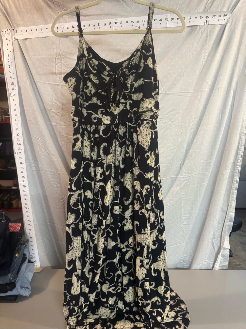 Moulinette Soeurs Black Maxi Dress with Cream Paisley Print